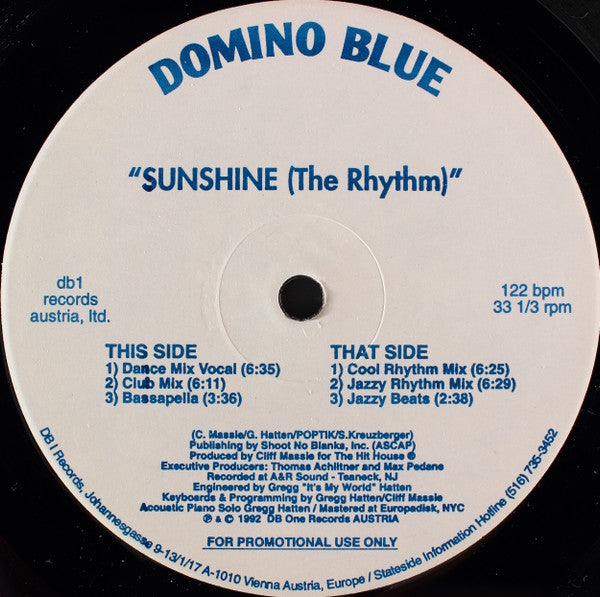 Domino Blue : Sunshine (The Rhythm) (12", Promo)