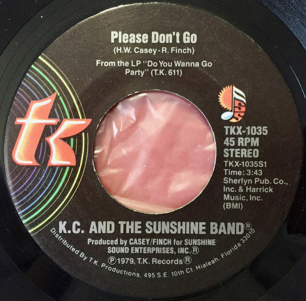 KC & The Sunshine Band : Please Don't Go (7", Styrene, PRC)