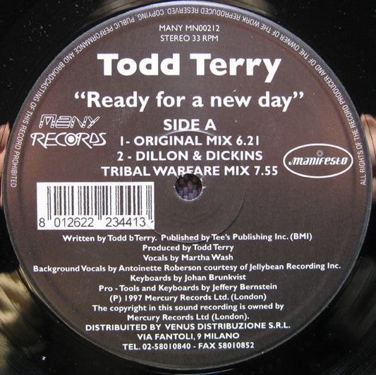 Todd Terry : Ready For A New Day (12")