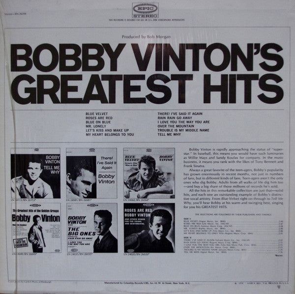 Bobby Vinton : Bobby Vinton's Greatest Hits (LP, Comp, RE)