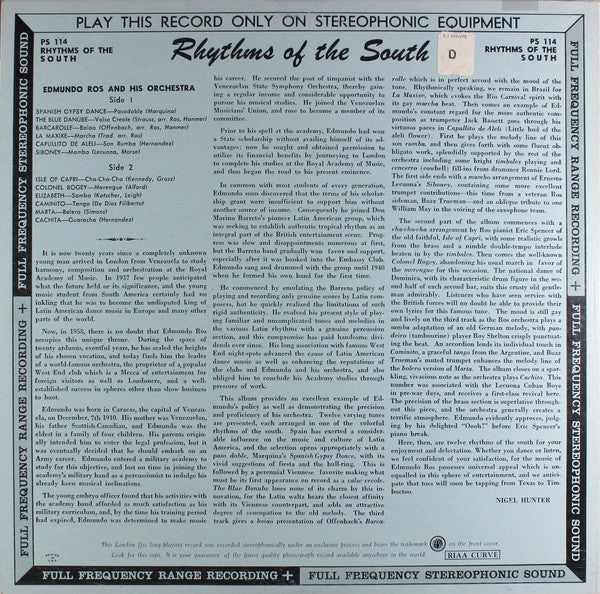 Edmundo Ros & His Orchestra : Rhythms Of The South (LP, Album)