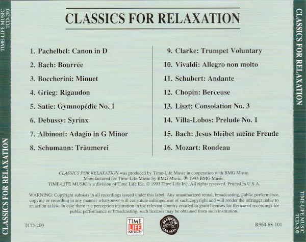 Various : Classics For Relaxation (CD, Comp)