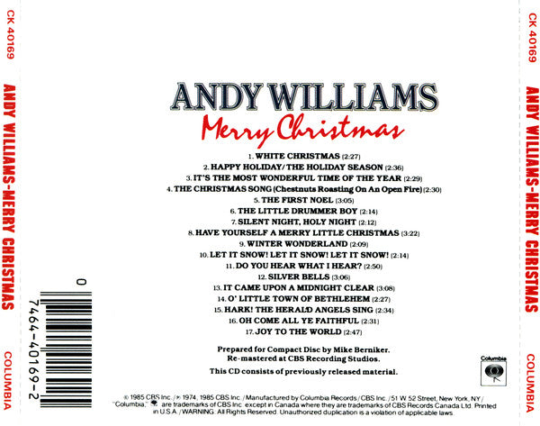 Andy Williams : Merry Christmas (CD, Comp)