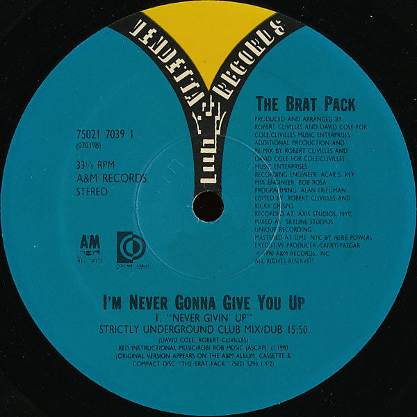 The Brat Pack : I'm Never Gonna Give You Up (12")