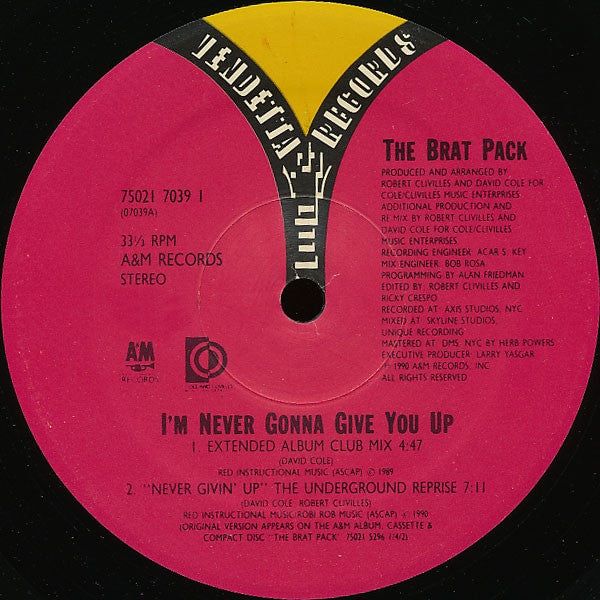 The Brat Pack : I'm Never Gonna Give You Up (12")