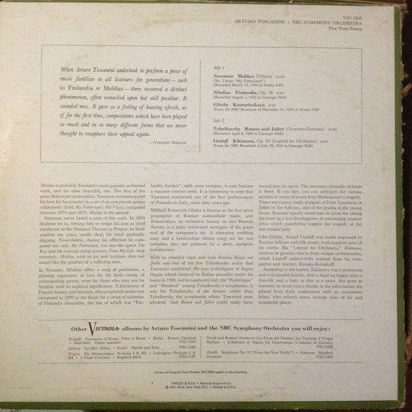 Arturo Toscanini : Five Tone Poems (LP, Comp, Mono, RE)