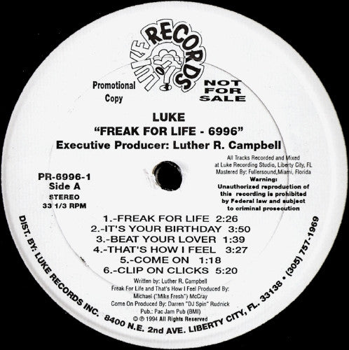 Luke : Freak For Life - 6996 (2xLP, Album, Promo)