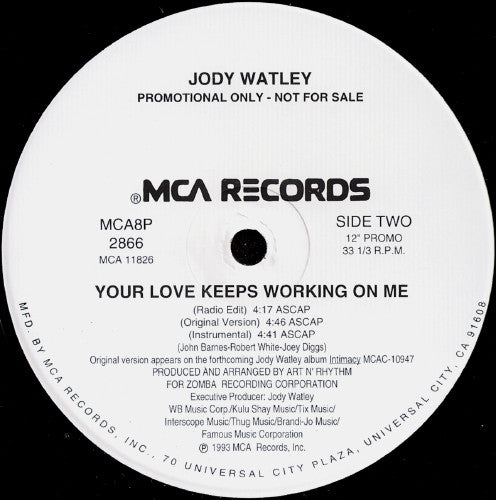 Jody Watley : Your Love Keeps Working On Me (12", Promo)