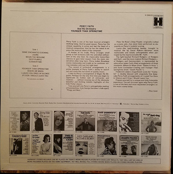 Percy Faith & His Orchestra : Younger Than Springtime (LP, Album)