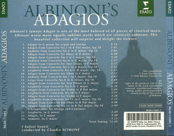 Tomaso Albinoni, I Solisti Veneti, Claudio Scimone : Albinoni's Adagios (CD, Comp, Club)