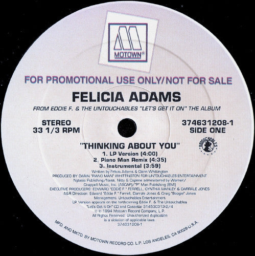 Felicia Adams : Thinking About You (12", Promo)