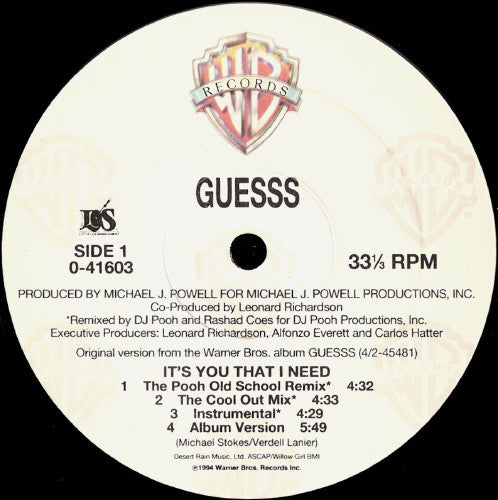 Guesss : It's You That I Need (12")