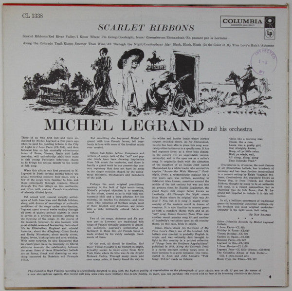 Michel Legrand Et Son Orchestre : Scarlet Ribbons - Michel Legrand's Folksongs For Orchestra (LP, Album, Mono)