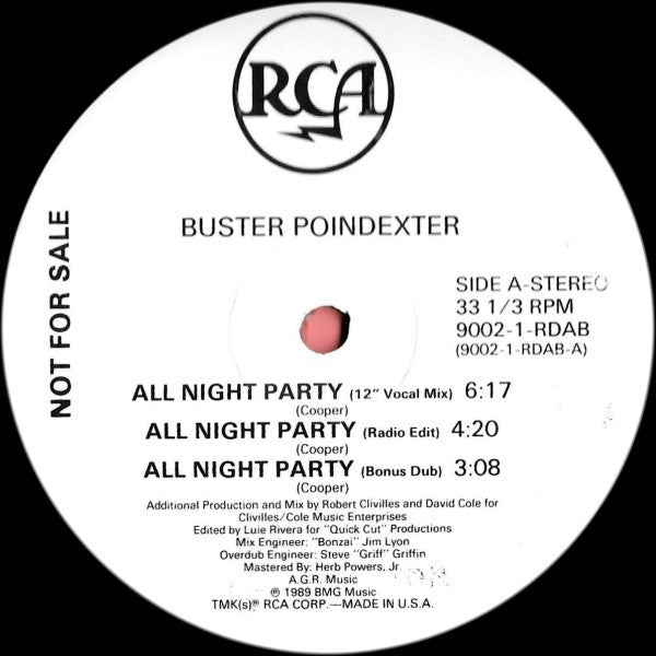 Buster Poindexter : All Night Party (12", Promo)