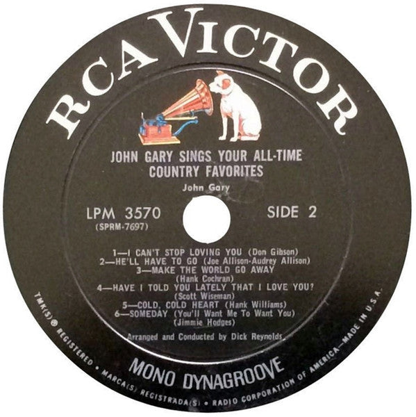 John Gary : John Gary Sings Your All-Time Country Favorites (LP, Album, Mono)