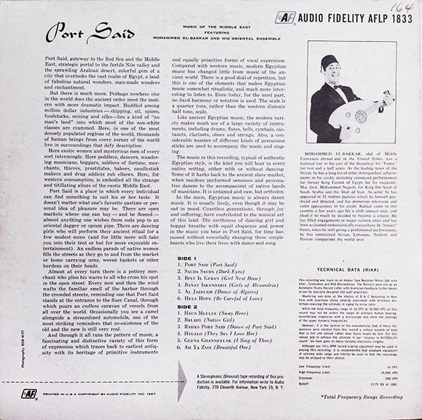 Mohammed El-Bakkar & His Oriental Ensemble : Port Said - Music Of The Middle East (LP, Album, Mono)
