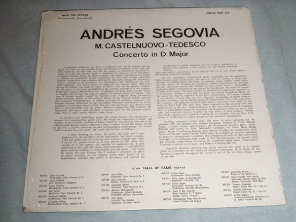 Andrés Segovia, Mario Castelnuovo Tedesco, Manuel María Ponce Cuéllar, National Chamber Orchestra : Concerto In D Major (LP)