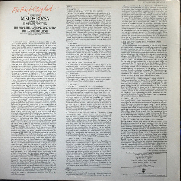 Miklós Rózsa, Elmer Bernstein, The Royal Philharmonic Orchestra, The Saltarello Choir : The Thief Of Bagdad (LP, Album, RE)