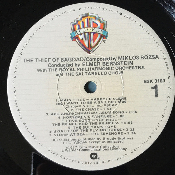 Miklós Rózsa, Elmer Bernstein, The Royal Philharmonic Orchestra, The Saltarello Choir : The Thief Of Bagdad (LP, Album, RE)