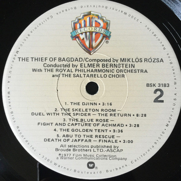 Miklós Rózsa, Elmer Bernstein, The Royal Philharmonic Orchestra, The Saltarello Choir : The Thief Of Bagdad (LP, Album, RE)
