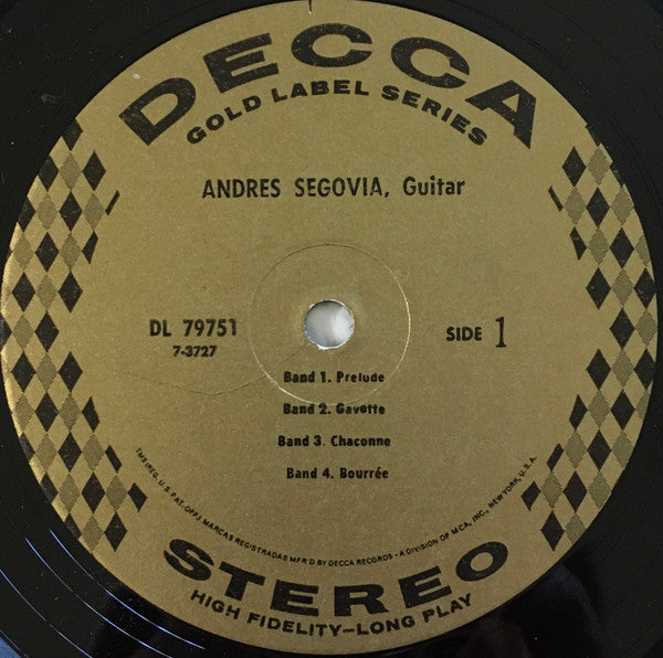 Andrés Segovia, Johann Sebastian Bach : Chaconne And Other Works By Bach, Sor, Mendelssohn, Villa-Lobos, Rodrigo (LP, Album, RE)