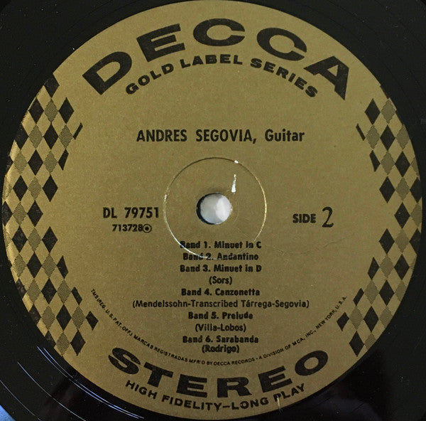 Andrés Segovia, Johann Sebastian Bach : Chaconne And Other Works By Bach, Sor, Mendelssohn, Villa-Lobos, Rodrigo (LP, Album, RE)