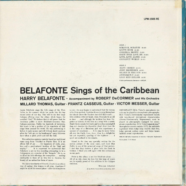 Harry Belafonte : Belafonte Sings Of The Caribbean (LP, Album, Mono, RE, Hol)