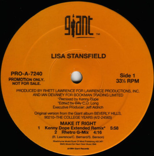 Lisa Stansfield : Make It Right (12", Promo)