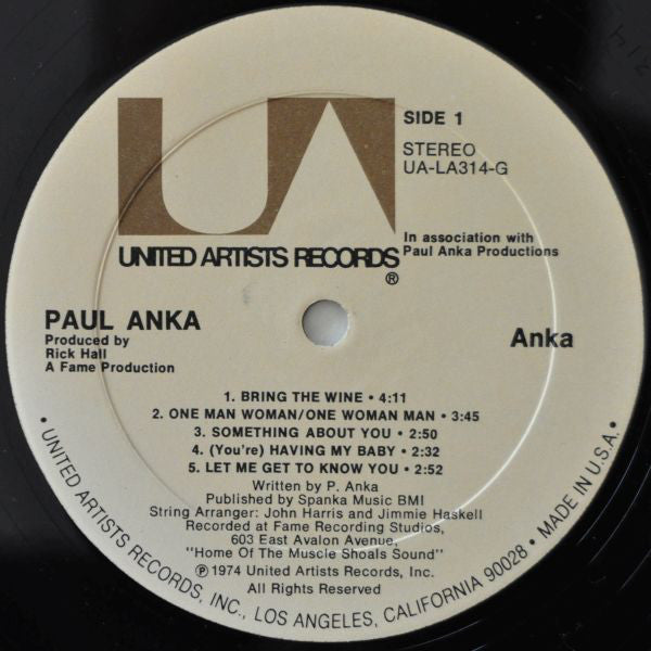 Paul Anka : Anka (LP, Album, Gat)