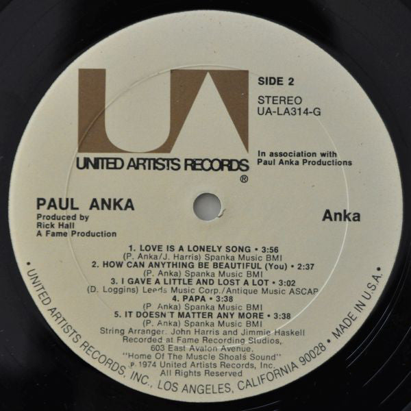 Paul Anka : Anka (LP, Album, Gat)