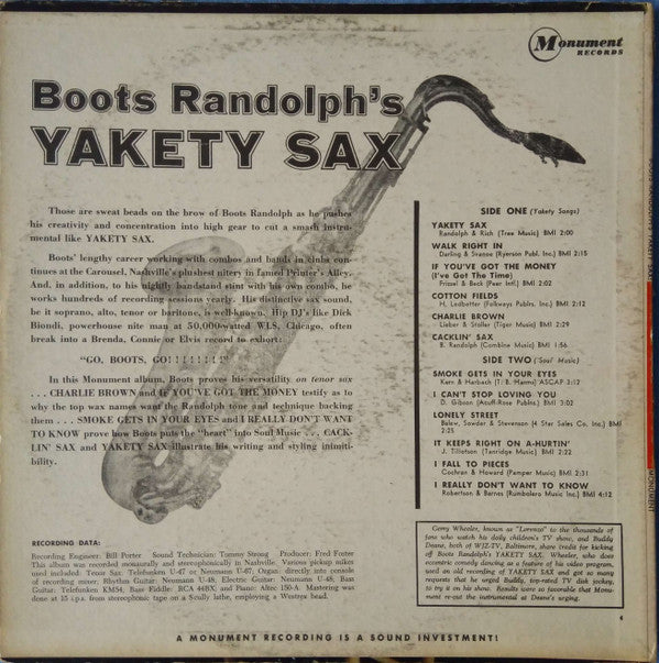 Boots Randolph : Boots Randolph's Yakety Sax! (LP, Album, Pit)