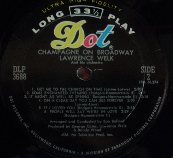 Lawrence Welk : Champagne On Broadway (LP, Mono)