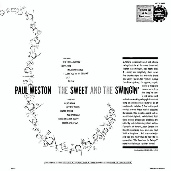 Paul Weston (2) : The Sweet And The Swingin' (LP, Album)