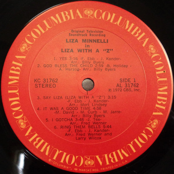 Liza Minnelli : Liza With A "Z" (A Concert For Television) (LP, Album, Pit)