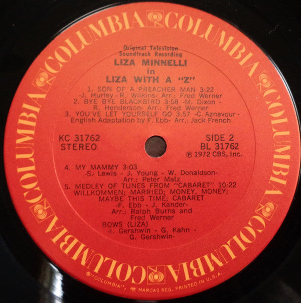 Liza Minnelli : Liza With A "Z" (A Concert For Television) (LP, Album, Pit)