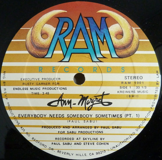 Ann Margret : Everybody Needs Somebody Sometimes (12", Ltd)