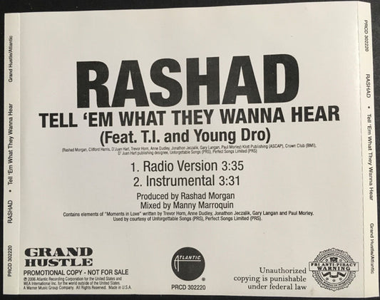 Rashad : Tell 'Em What They Wanna Hear (CD, Single, Promo)