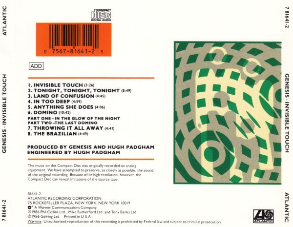 Genesis : Invisible Touch (CD, Album, RP)