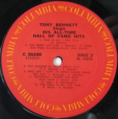 Tony Bennett : Sings His All-Time Hall Of Fame Hits (LP, Comp, Pit)