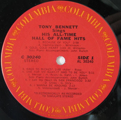 Tony Bennett : Sings His All-Time Hall Of Fame Hits (LP, Comp, Pit)