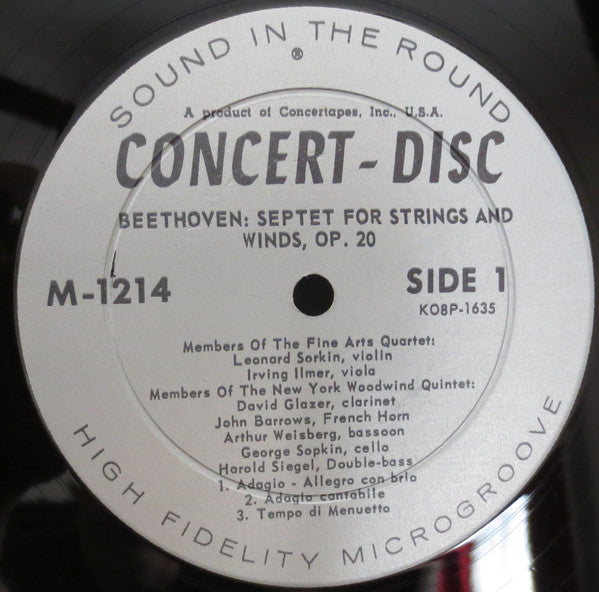 Ludwig van Beethoven, The Fine Arts Quartet, New York Woodwind Quintet, Harold Siegel : Septet For Strings And Winds In E Flat. Opus 20 (LP, Mono)