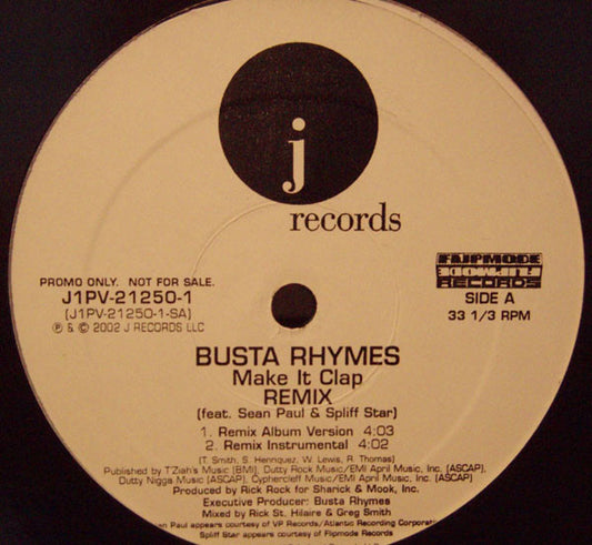 Busta Rhymes : Make It Clap (Remix) (12", Promo)