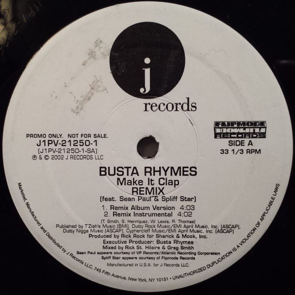 Busta Rhymes : Make It Clap (Remix) (12", Promo)
