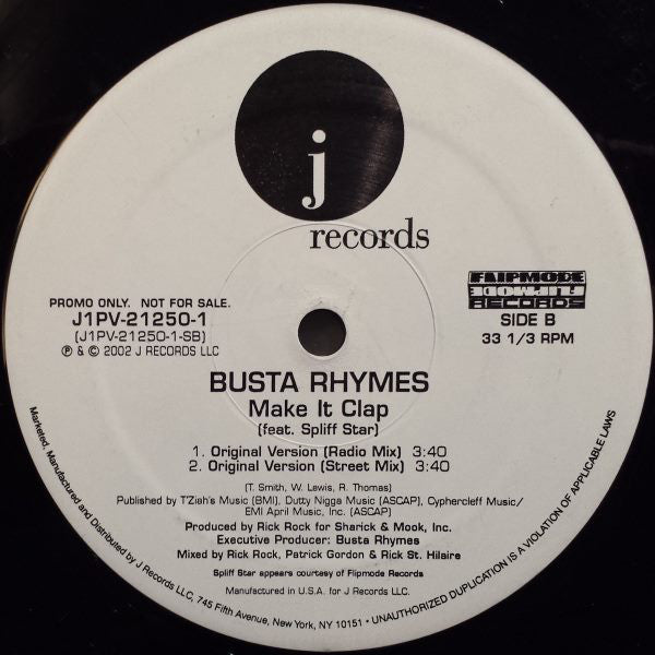 Busta Rhymes : Make It Clap (Remix) (12", Promo)