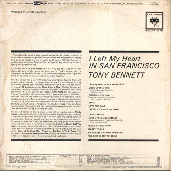 Tony Bennett : I Left My Heart In San Francisco (LP, Album, RP, 360)