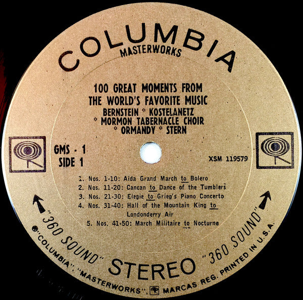 Leonard Bernstein, Isaac Stern, Eugene Ormandy, André Kostelanetz, Mormon Tabernacle Choir : 100 Great Moments From the World's Favorite Music (LP, Comp, Smplr)