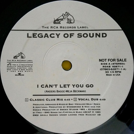 Legacy Of Sound : I Can't Let You Go (12", Promo)