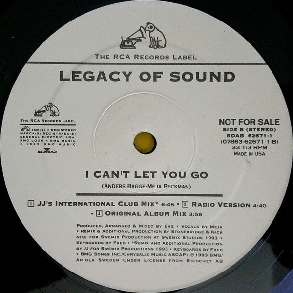 Legacy Of Sound : I Can't Let You Go (12", Promo)