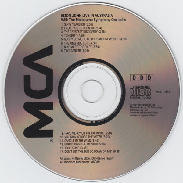 Elton John : Live In Australia (With The Melbourne Symphony Orchestra) (CD, Album)