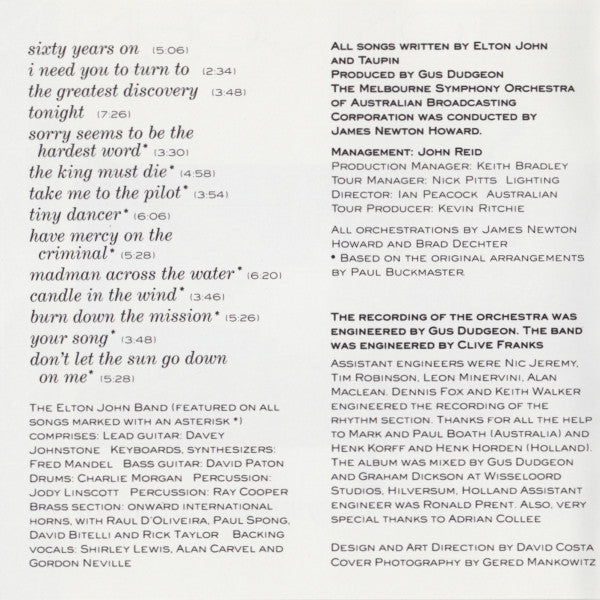 Elton John : Live In Australia (With The Melbourne Symphony Orchestra) (CD, Album)